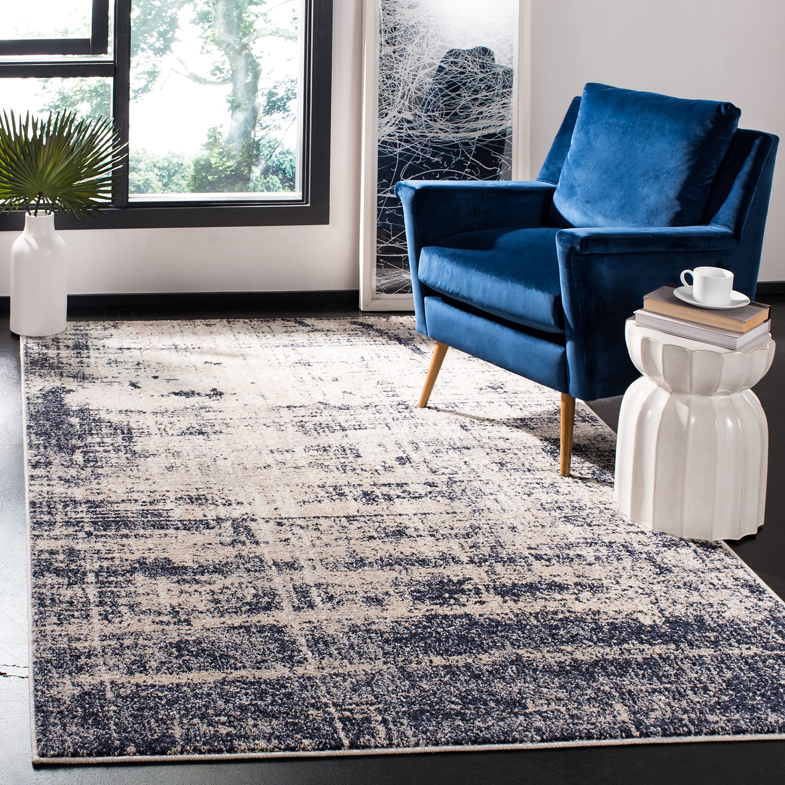 SAFAVIEH Adirondack Collection Accent Rug - 4' x 6', Gold & Navy, Modern Abstract Design, Non-Shedding & Easy Care, Ideal for Hi